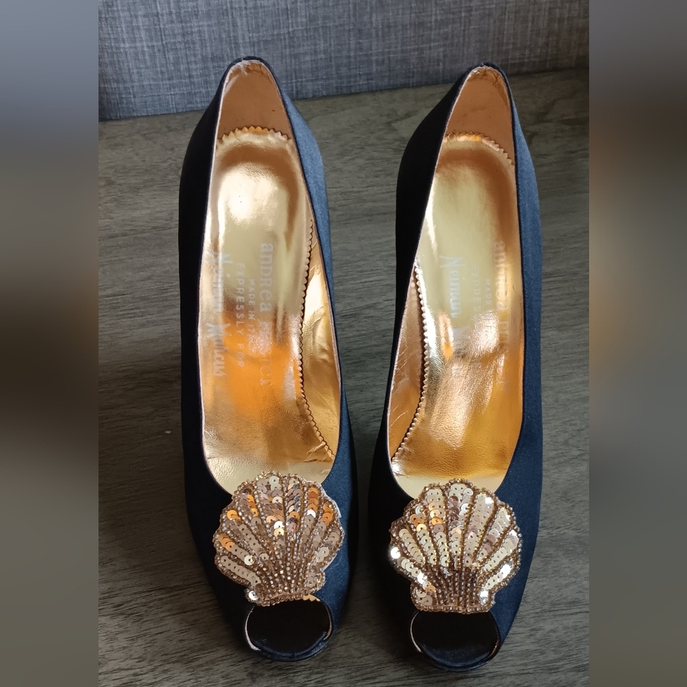 Andrea Pfister BLACK Pump Classic Peep Toe Satin High HEEL Sz 8 Made In Italy